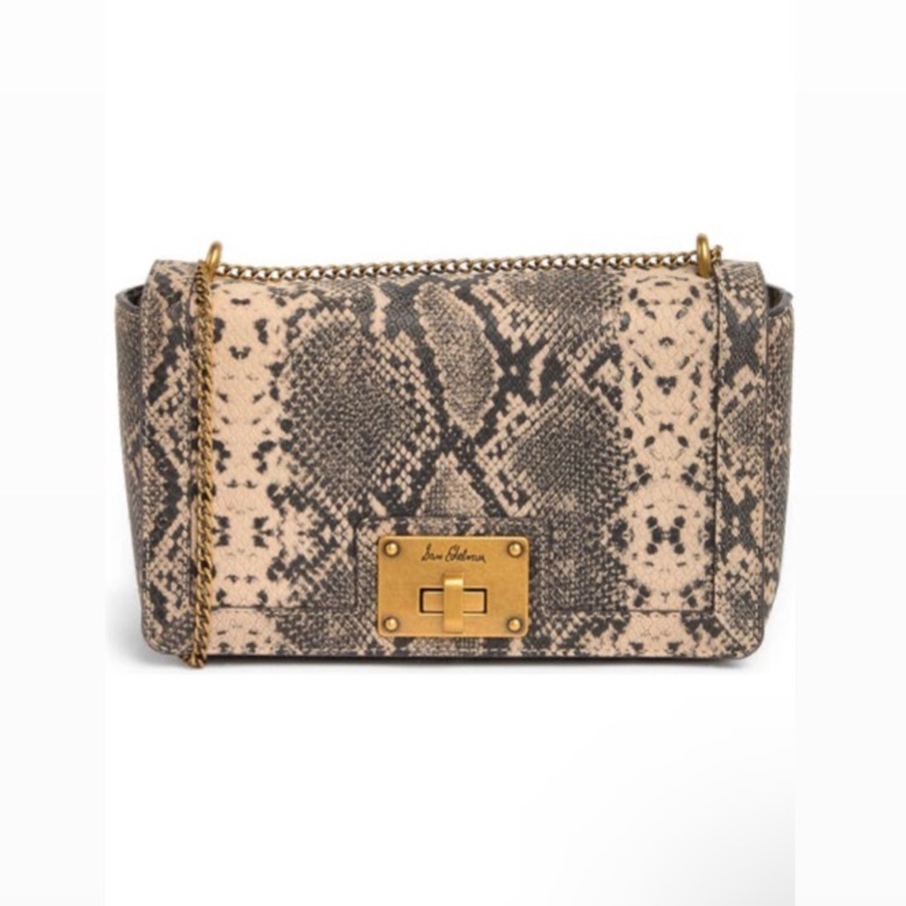 Sam Edelman Sophia tan & gold snake pattern print leather crossbody bag